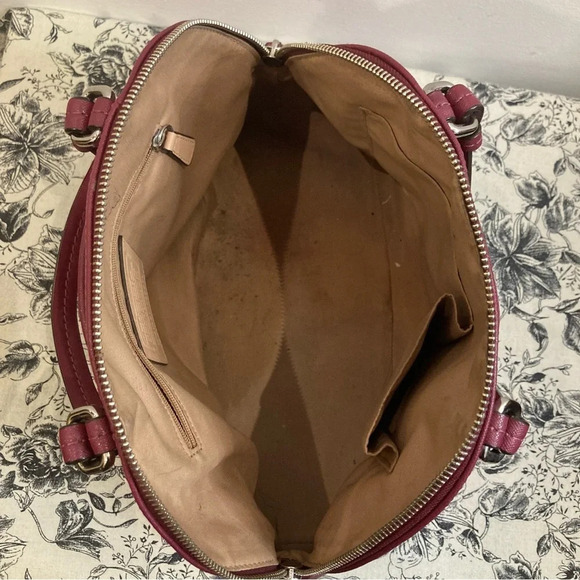 COACH Medium Satchel Leather Plum Colour Handbag Phone Pocket Zipper Closure - Picture 7 of 11